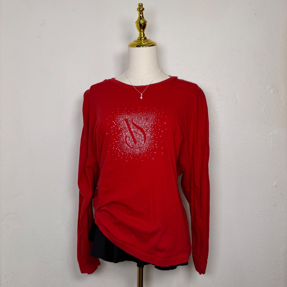 victorias secret red silver long sleeve top pajama sleep rhinestone coquette y2k